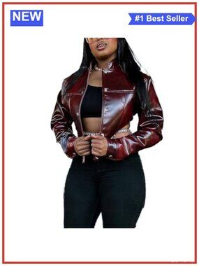 Faux Leather Cropped Button Bomber Motorcycle Jacket
